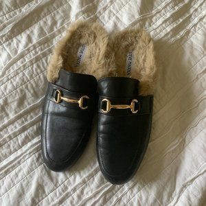 black & furry steve madden loafers